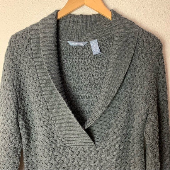 VTG 90’s HILLARD HANSEN charcoal grey chunky knit Sweater Sz M fold over collar - Picture 3 of 12